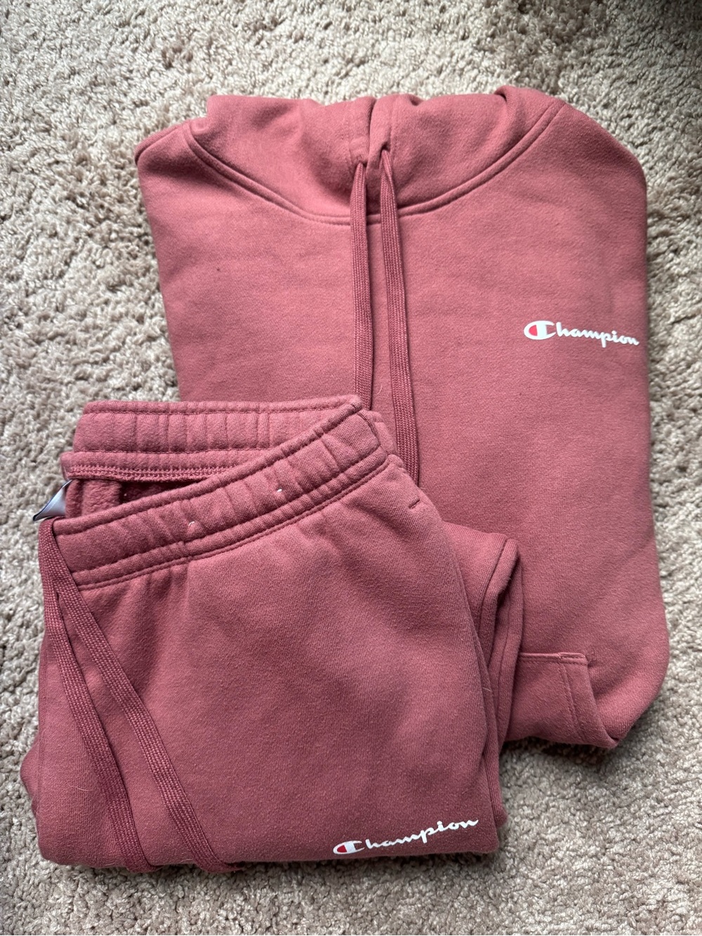 Champion Dusty Rose Pullover Hoodie & Pant Set- Fleece Interior